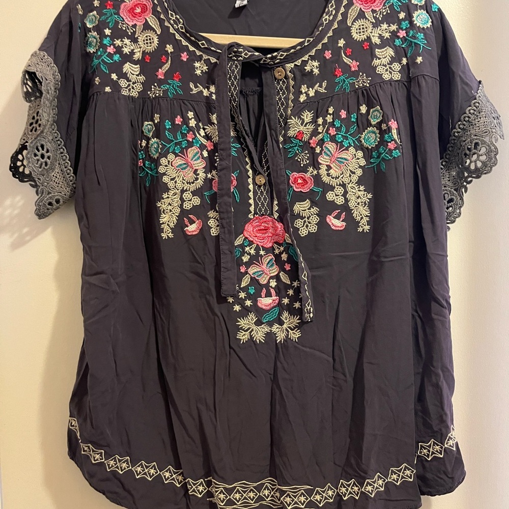 Embroidered Floral Blue Top